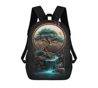 sinyumoney 3D Printed Children Backpacks Moonlit Serenity Waterfall Scene Rucksacks Backpacks Fashion Casual Daypack Cute Travel Bags Outdoor Casual Daypack for Boy And Girl