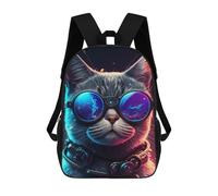 sinyumoney 3D Printed Children Backpacks Neon Cat Glasses Fashion Rucksacks Backpacks Fashion Casual Daypack Cute Travel Bags Outdoor Casual Daypack for Boy And Girl