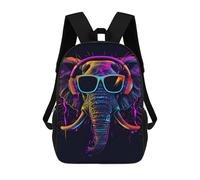 sinyumoney 3D Printed Children Backpacks Neon Elephant Headphones Art Print -4 Rucksacks Backpacks Fashion Casual Daypack Cute Travel Bags Outdoor Casual Daypack for Boy And Girl