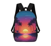 sinyumoney 3D Printed Children Backpacks Neon Sunset Palm Beach Rucksacks Backpacks Fashion Casual Daypack Cute Travel Bags Outdoor Casual Daypack for Boy And Girl