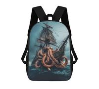 sinyumoney 3D Printed Children Backpacks Octopus Attacks Ship in Stormy Sea Rucksacks Backpacks Fashion Casual Daypack Cute Travel Bags Outdoor Casual Daypack for Boy And Girl