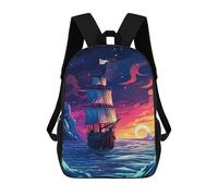 sinyumoney 3D Printed Children Backpacks Pirate Ship Sunset Ocean Rucksacks Backpacks Fashion Casual Daypack Cute Travel Bags Outdoor Casual Daypack for Boy And Girl