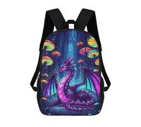 sinyumoney 3D Printed Children Backpacks Purple Dragon in Mushroom Cave Rucksacks Backpacks Fashion Casual Daypack Cute Travel Bags Outdoor Casual Daypack for Boy And Girl