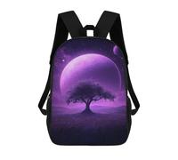 sinyumoney 3D Printed Children Backpacks Purple Moonlit Tree Landscape Rucksacks Backpacks Fashion Casual Daypack Cute Travel Bags Outdoor Casual Daypack for Boy And Girl