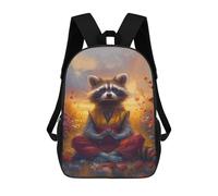 sinyumoney 3D Printed Children Backpacks Raccoon Monk Meditate Rucksacks Backpacks Fashion Casual Daypack Cute Travel Bags Outdoor Casual Daypack for Boy And Girl