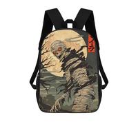 sinyumoney 3D Printed Children Backpacks Spooky Mummy Woodblock Rucksacks Backpacks Fashion Casual Daypack Cute Travel Bags Outdoor Casual Daypack for Boy And Girl