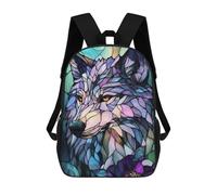 sinyumoney 3D Printed Children Backpacks Stained Glass Wolf Rucksacks Backpacks Fashion Casual Daypack Cute Travel Bags Outdoor Casual Daypack for Boy And Girl