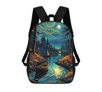 sinyumoney 3D Printed Children Backpacks Starry Night Lake Rucksacks Backpacks Fashion Casual Daypack Cute Travel Bags Outdoor Casual Daypack for Boy And Girl