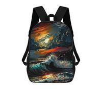 sinyumoney 3D Printed Children Backpacks Stormly Ocean 2 Rucksacks Backpacks Fashion Casual Daypack Cute Travel Bags Outdoor Casual Daypack for Boy And Girl