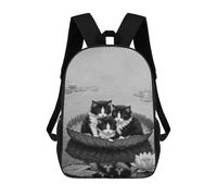 sinyumoney 3D Printed Children Backpacks Three Kittens in A Lily Pad Rucksacks Backpacks Fashion Casual Daypack Cute Travel Bags Outdoor Casual Daypack for Boy And Girl