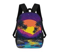 sinyumoney 3D Printed Children Backpacks Tropical Sunset Scene-3 Rucksacks Backpacks Fashion Casual Daypack Cute Travel Bags Outdoor Casual Daypack for Boy And Girl