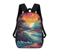 sinyumoney 3D Printed Children Backpacks Tropical Sunset Waves Rucksacks Backpacks Fashion Casual Daypack Cute Travel Bags Outdoor Casual Daypack for Boy And Girl