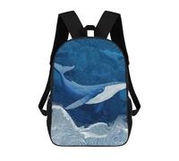 sinyumoney 3D Printed Children Backpacks Whale Ocean Waves Art Print-3 Rucksacks Backpacks Fashion Casual Daypack Cute Travel Bags Outdoor Casual Daypack for Boy And Girl