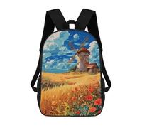 sinyumoney 3D Printed Children Backpacks Windmill in Golden Field Rucksacks Backpacks Fashion Casual Daypack Cute Travel Bags Outdoor Casual Daypack for Boy And Girl