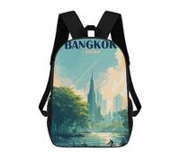 sinyumoney 3D Printed Children Bangkok Thailand Cityscape Illustration Rucksacks Fashion Casual Daypack Cute Travel Bags Outdoor Casual Daypack for Boy And Girl 17inch