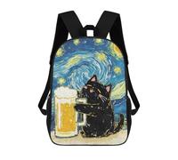 sinyumoney 3D Printed Children Black Cat Beer Starry Night Rucksacks Fashion Casual Daypack Cute Travel Bags Outdoor Casual Daypack for Boy And Girl 17inch