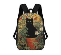 sinyumoney 3D Printed Children Black Cat in Flower Pot Painting Rucksacks Fashion Casual Daypack Cute Travel Bags Outdoor Casual Daypack for Boy And Girl 17inch