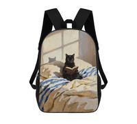 sinyumoney 3D Printed Children Black Cat Reading Book in Bed Rucksacks Fashion Casual Daypack Cute Travel Bags Outdoor Casual Daypack for Boy And Girl 17inch