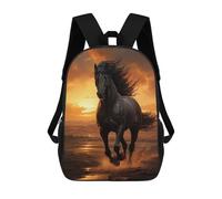 sinyumoney 3D Printed Children Black Horse Galloping Rucksacks Fashion Casual Daypack Cute Travel Bags Outdoor Casual Daypack for Boy And Girl 17inch