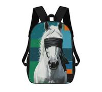 sinyumoney 3D Printed Children Blindfolded White Horse Digital Art Rucksacks Fashion Casual Daypack Cute Travel Bags Outdoor Casual Daypack for Boy And Girl 17inch