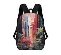 sinyumoney 3D Printed Children Blooming Modern Metropolis Rucksacks Fashion Casual Daypack Cute Travel Bags Outdoor Casual Daypack for Boy And Girl 17inch