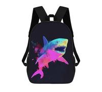 sinyumoney 3D Printed Children Colorful Shark Illustration on Black Background Rucksacks Fashion Casual Daypack Cute Travel Bags Outdoor Casual Daypack for Boy And Girl 17inch