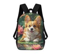 sinyumoney 3D Printed Children Corgi And Frog in Lily Pond Rucksacks Fashion Casual Daypack Cute Travel Bags Outdoor Casual Daypack for Boy And Girl 17inch