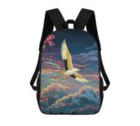 sinyumoney 3D Printed Children Crane in Flight with Cherry Blossoms Rucksacks Fashion Casual Daypack Cute Travel Bags Outdoor Casual Daypack for Boy And Girl 17inch