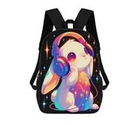 sinyumoney 3D Printed Children Cute Bunny with Headphones Rucksacks Fashion Casual Daypack Cute Travel Bags Outdoor Casual Daypack for Boy And Girl 17inch