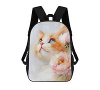 sinyumoney 3D Printed Children Cute Orange Tabby Cat with Peonies Rucksacks Fashion Casual Daypack Cute Travel Bags Outdoor Casual Daypack for Boy And Girl 17inch