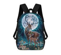 sinyumoney 3D Printed Children Deer Fawn Moonlit Forest Rucksacks Fashion Casual Daypack Cute Travel Bags Outdoor Casual Daypack for Boy And Girl 17inch
