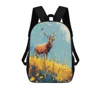 sinyumoney 3D Printed Children Deer in Blooming Meadow Rucksacks Fashion Casual Daypack Cute Travel Bags Outdoor Casual Daypack for Boy And Girl 17inch