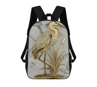 sinyumoney 3D Printed Children Elegant Golden Heron with Cattails Artwork Rucksacks Fashion Casual Daypack Cute Travel Bags Outdoor Casual Daypack for Boy And Girl 17inch