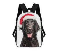 sinyumoney 3D Printed Children Flat-coated Retriever Dog with Santa Hat Portrait Rucksacks Fashion Casual Daypack Cute Travel Bags Outdoor Casual Daypack for Boy And Girl 17inch