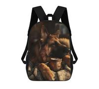 sinyumoney 3D Printed Children German Shepherd Coffee Rucksacks Fashion Casual Daypack Cute Travel Bags Outdoor Casual Daypack for Boy And Girl 17inch