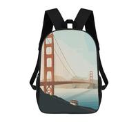 sinyumoney 3D Printed Children Golden Gate Bridge And Cable Car Rucksacks Fashion Casual Daypack Cute Travel Bags Outdoor Casual Daypack for Boy And Girl 17inch