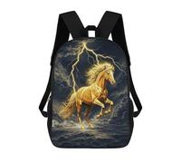sinyumoney 3D Printed Children Golden Horse in Storm Rucksacks Fashion Casual Daypack Cute Travel Bags Outdoor Casual Daypack for Boy And Girl 17inch