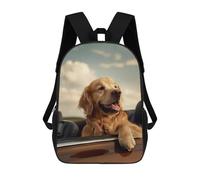 sinyumoney 3D Printed Children Golden Retriever Cabriolet Rucksacks Fashion Casual Daypack Cute Travel Bags Outdoor Casual Daypack for Boy And Girl 17inch