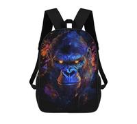 sinyumoney 3D Printed Children Gorilla Portrait with Neon Colors Rucksacks Fashion Casual Daypack Cute Travel Bags Outdoor Casual Daypack for Boy And Girl 17inch