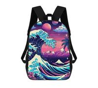 sinyumoney 3D Printed Children Great Wave Neon Dreams Rucksacks Fashion Casual Daypack Cute Travel Bags Outdoor Casual Daypack for Boy And Girl 17inch