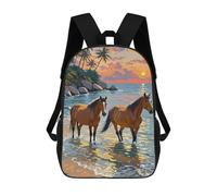 sinyumoney 3D Printed Children Horses in The Ocean at Sunset Rucksacks Fashion Casual Daypack Cute Travel Bags Outdoor Casual Daypack for Boy And Girl 17inch