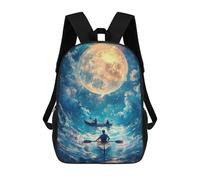 sinyumoney 3D Printed Children Kayaking Under The Moon Rucksacks Fashion Casual Daypack Cute Travel Bags Outdoor Casual Daypack for Boy And Girl 17inch