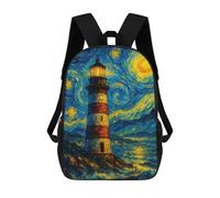 sinyumoney 3D Printed Children Lighthouse Under Starry Night Sky Painting Rucksacks Fashion Casual Daypack Cute Travel Bags Outdoor Casual Daypack for Boy And Girl 17inch