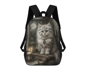 sinyumoney 3D Printed Children Mystical White Cat with Full Moon Rucksacks Fashion Casual Daypack Cute Travel Bags Outdoor Casual Daypack for Boy And Girl 17inch