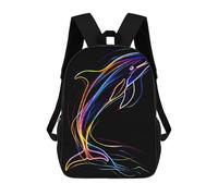 sinyumoney 3D Printed Children Neon Dolphin on Black Background Rucksacks Fashion Casual Daypack Cute Travel Bags Outdoor Casual Daypack for Boy And Girl 17inch