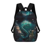 sinyumoney 3D Printed Children Night Serpent in Moonlit Pond Rucksacks Fashion Casual Daypack Cute Travel Bags Outdoor Casual Daypack for Boy And Girl 17inch