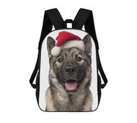 sinyumoney 3D Printed Children Norwegian Elkhound Dog with Santa Hat Portrait Rucksacks Fashion Casual Daypack Cute Travel Bags Outdoor Casual Daypack for Boy And Girl 17inch
