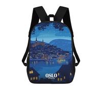 sinyumoney 3D Printed Children Oslo, Norway Night Cityscape Illustration Rucksacks Fashion Casual Daypack Cute Travel Bags Outdoor Casual Daypack for Boy And Girl 17inch