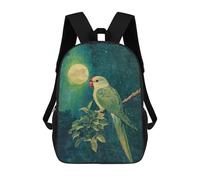 sinyumoney 3D Printed Children Parrot Under Moonlight Rucksacks Fashion Casual Daypack Cute Travel Bags Outdoor Casual Daypack for Boy And Girl 17inch