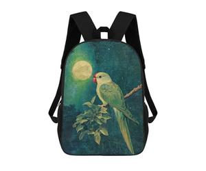 sinyumoney 3D Printed Children Parrot Under Moonlight Rucksacks Fashion Casual Daypack Cute Travel Bags Outdoor Casual Daypack for Boy And Girl 17inch